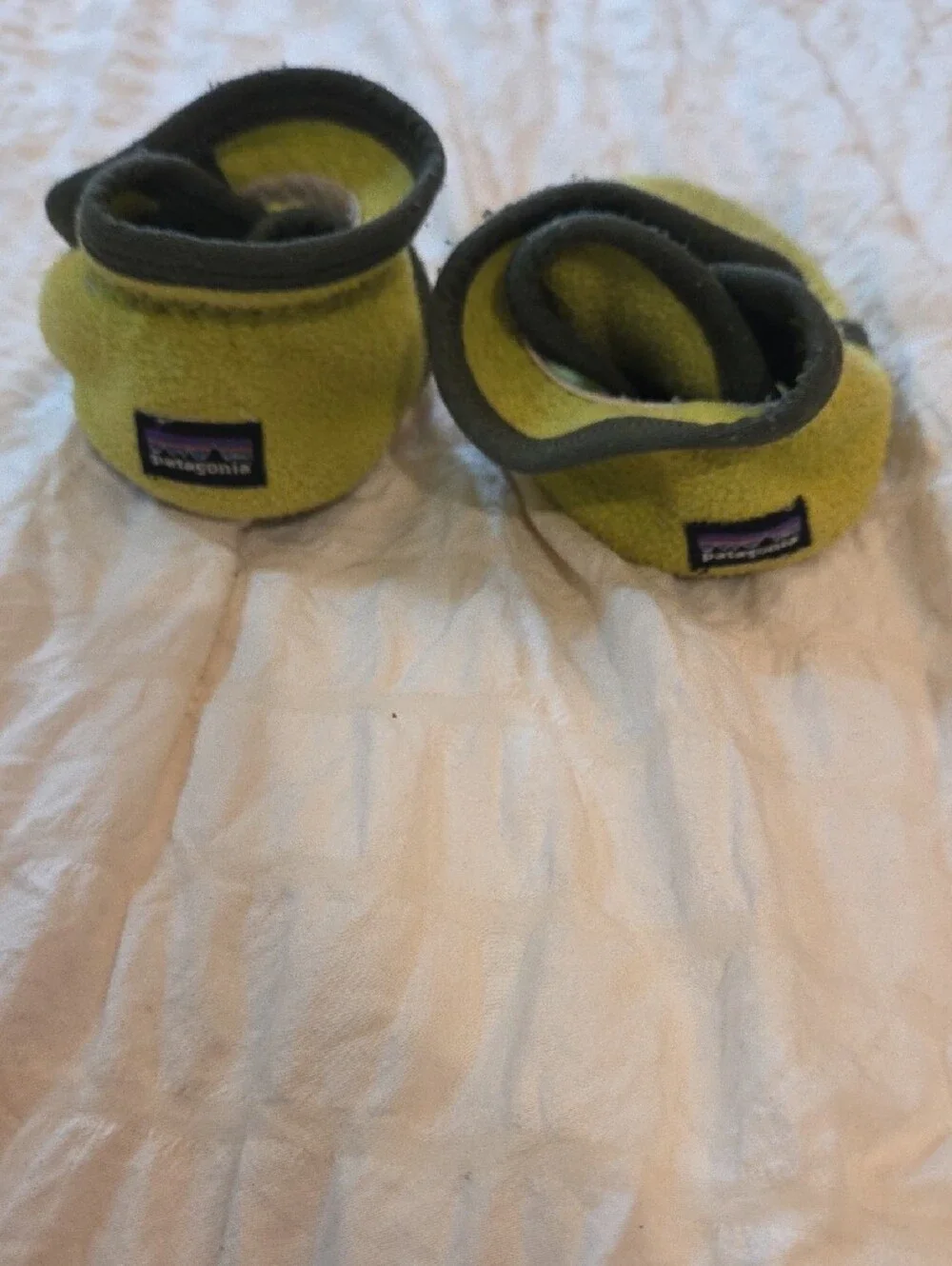 Patagonia Lime Green Fleece Baby Footies with Dark Trim